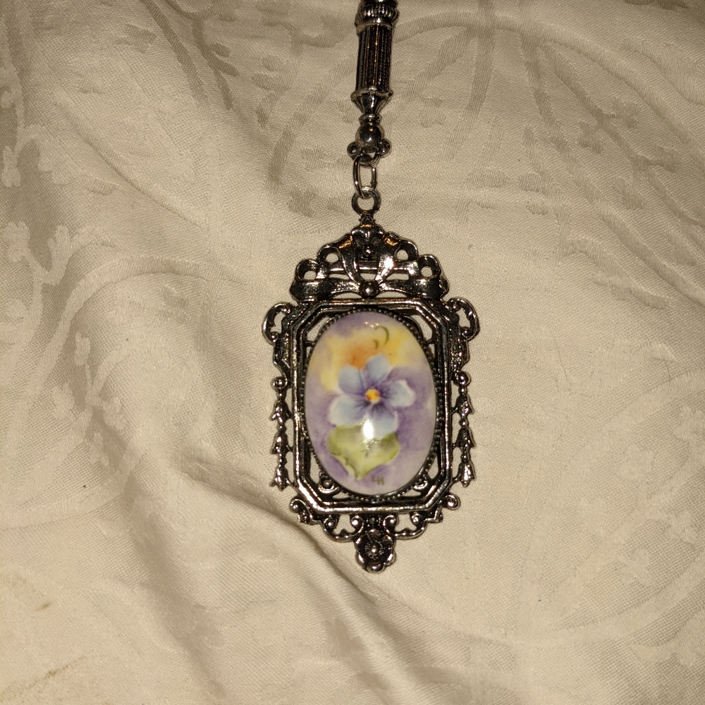 Ornate Pendant with painted violets